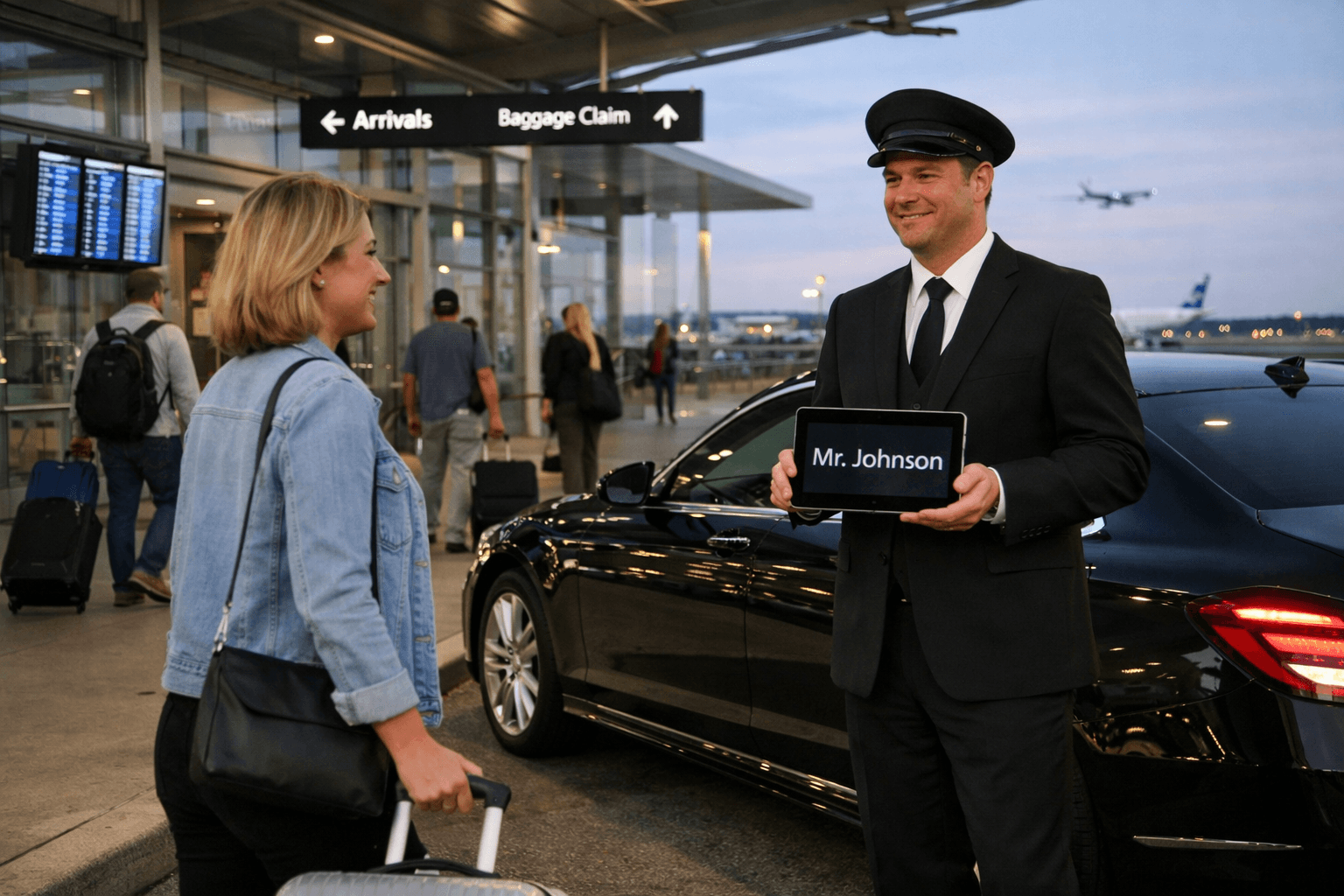 Luxury black stretch limousine parked near downtown Austin TX skyline 2026